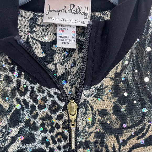 Joseph Ribkoff Animal Sequened Jacket Sheer Long Sleeve Stretch Embellished Top - Picture 3 of 16